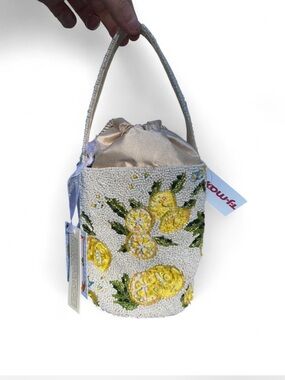 Yellow lemon beaded bucket bag Amalfi coast style made in india